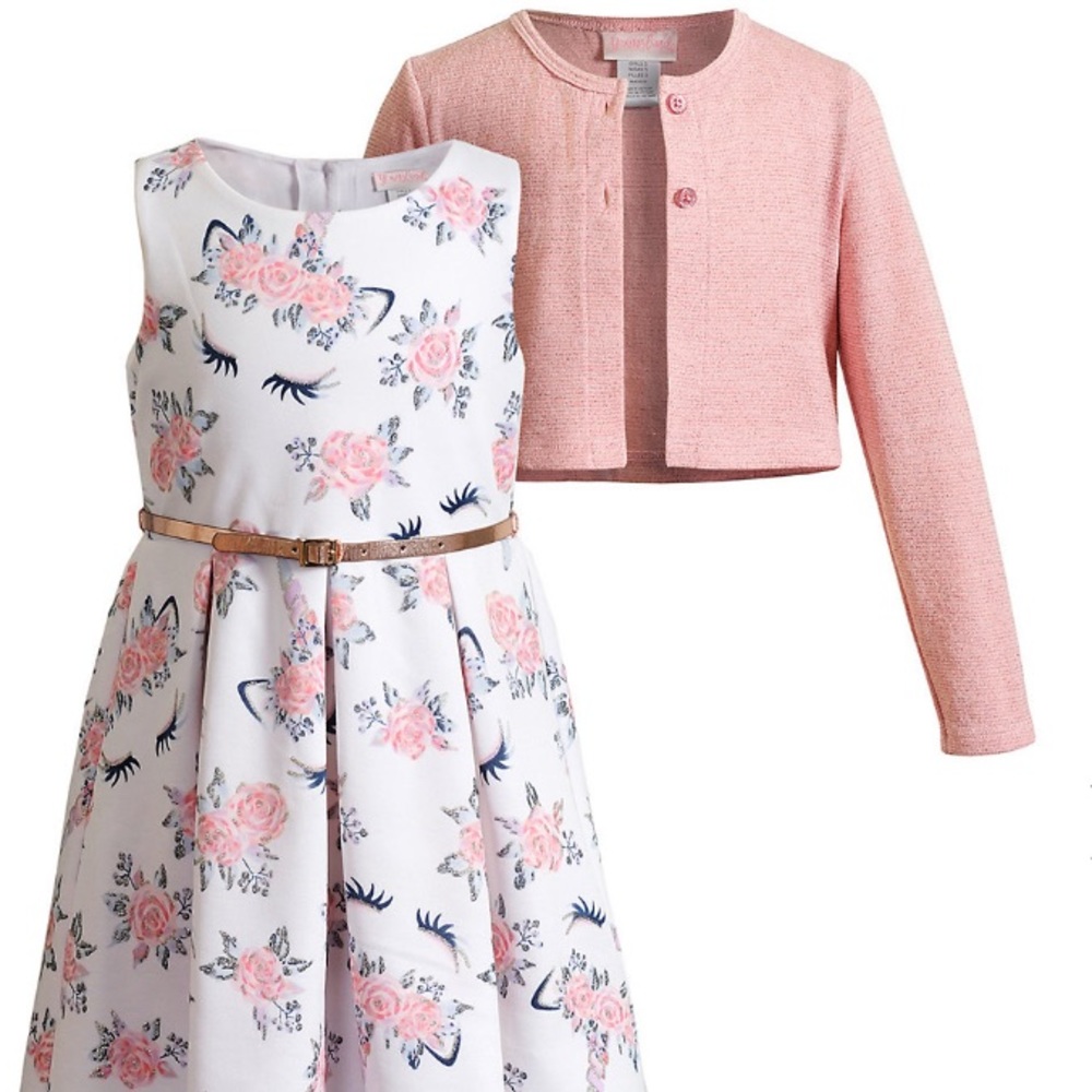 3-Piece Unicorn Knit Dress with Cardigan